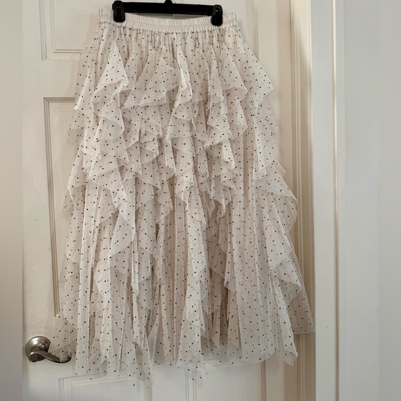 Adorable Cream and Black Polka Dot Tulle Ruffle Skirt - Picture 5 of 6